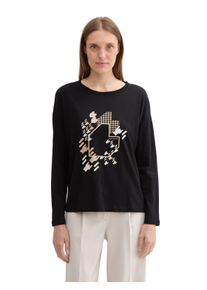 Tom Tailor Damen Langarmshirt, schwarz, casual, Gr. XXXL, bedruckt, Jersey, Obermaterial: 100% Baumwolle, Shirts, mit Frontprint