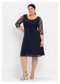 sheego Damen Abendkleid "Große Größen", blau, elegant, Gr. 48, unifarben, Obermaterial: 100% Polyester;Futter: 100% Polyester;Spitze: 100% Polyester,