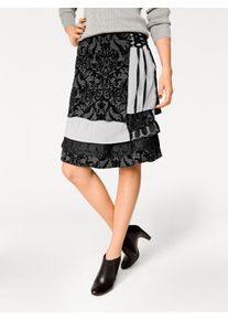 Heine Damen Stufenrock, schwarz, Gr. 48, gemustert, 50% Viskose, 45% Polyester, 5% Elasthan, Spitze:100% Polyester, Webware:100% Viskose, Röcke