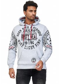 Rusty Neal Herren Kapuzensweatshirt, grau, casual, Gr. XL, bedruckt, meliert, 70% Baumwolle, 30% Polyester, Sweatshirts, mit coolen Markenprints