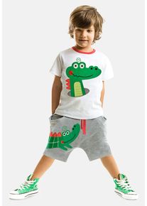 DENOKIDS Herren Hausanzug "Crocodile", Gr. 128, weiß, 95% Baumwolle;5% Elasthan, animal-print, casual, Homewear-Sets, mit Krokodil-Applikation
