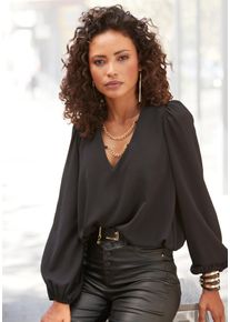 Lascana Damen Schlupfbluse, schwarz, modisch, Gr. 34, unifarben, Cru00eape, Obermaterial: 98% Polyester, 2% Elasthan, Blusen, mit Kettendetails,