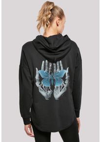 F4NT4STIC Damen Kapuzenpullover "Skelett Hände Schmetterling", schwarz, casual, Gr. S, Obermaterial: 100% Baumwolle, Pullover, Print