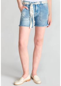 Damen Shorts "BLOOM", blau, Gr. 33, Le Temps Des Cerises, 98% Baumwolle, 2% Elasthan, Hosen, mit stylischem Bindegürtel