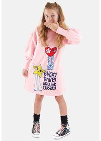 DENOKIDS Mädchen Shirtkleid "Fancy", pink, casual, Gr. 128, bedruckt, 100% Baumwolle, Kleider, mit Herz- und Stern-Motiv