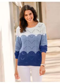 Inspirationen Damen Strickpullover "Pullover", blau, Gr. 40, gemustert, mehrfarbig, 55% Baumwolle, 45% Viskose, Pullover