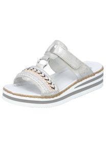 Rieker Damen Pantolette, Gr. 40, silber, Nubuklederimitat, metallic, sportlich, Schuhe, Plateau, Sommerschuh, Schlappen mit Zierperlen und Pailetten