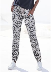 Lascana Damen Schlafhose, Gr. 36, schwarz, Single Jersey, Obermaterial: 50% Baumwolle, 50% Viskose, animal-print, gemustert, casual, Hosen, Uni oder