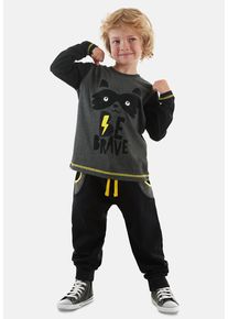 DENOKIDS Herren Hausanzug "Be Brave", Gr. 116, schwarz, 78% Polyester;19% Baumwolle;3% Elasthan, bedruckt, casual, Homewear-Sets, mit