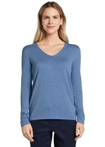 Tom Tailor Damen V-Ausschnitt-Pullover, blau, casual, Gr. XL, unifarben, Feinstrick, Obermaterial: 60% Baumwolle, 40% Viskose, Pullover, aus
