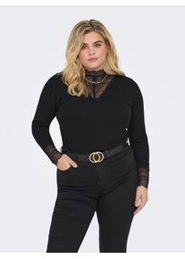 Only CARMAKOMA Damen Langarmshirt "CARTILDE RIB LACE L/S TOP JRS NOOS", schwarz, modisch, Gr. S, unifarben, Jersey, Obermaterial: 95% Viskose, 5%
