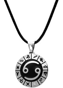 Firetti Damen Kette mit Anhänger "Schmuck Geschenk Edelstahl Leder Halsschmuck Halskette Sternzeichen", Krebs, Edelstahl-Leder, L: 80cm B: 2mm, weiß,