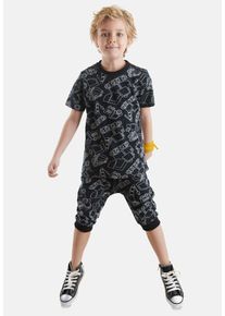 DENOKIDS Herren Hausanzug "Vehicles", Gr. 116, schwarz, 100% Baumwolle, bedruckt, casual, Homewear-Sets, mit Allover Fahrzeug-Aufdruck