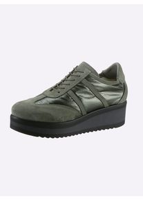 Heine Damen Schnürschuh, Gr. 37, grün, Leder, Rindsleder, Veloursleder, Synthetik, modisch, Schuhe