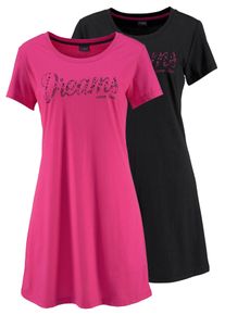Vivance Dreams Damen Sleepshirt, Gr. 32, pink, Single Jersey, Obermaterial: 100% Baumwolle, unifarben mit Farbeinsatz, Basic, Kleider, mit Print in