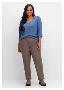 sheego Damen Chinohose "Große Größen", grau, elegant, Gr. 52, unifarben, Obermaterial: 90% Polyester, 10% Elasthan, Hosen, mit Bundfalten, in