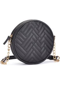 Lascana Damen Umhängetasche, schwarz, Lederimitat, unifarben, kontrastfarbene Details, Strukturmuster, Taschen, kleine runde Minibag