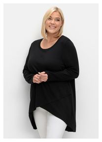 sheego Damen Longshirt "Große Größen", schwarz, casual, Gr. 56, unifarben, Obermaterial: 50% Baumwolle, 50% Modal, Shirts, in Wickeloptik, in