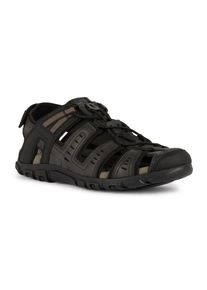 Geox Herren Sandale "UOMO SANDAL STRADA C", Gr. 47, braun, Lederimitat, Textil, klassisch, Schuhe, Sommerschuh, Klettschuh, Outdoorsandale, mit