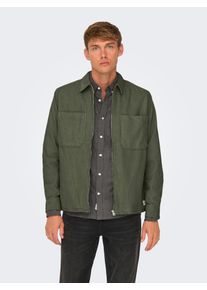 Only & Sons ONLY & SONS Herren Langarmhemd "ONSALP 14W RLX 2PKT WASHD CORD LS ZIP", grau, modisch, Gr. XXL, unifarben, Web, Obermaterial: 100% Baumwolle, Hemden