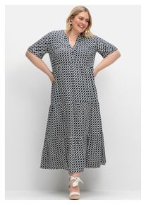 sheego Damen Maxikleid "Große Größen", schwarz-weiß, Gr. 48, gemustert, Obermaterial: 100% Viskose, Kleider, mit Alloverprint und Stufenvolants