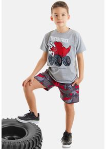 DENOKIDS Herren Hausanzug "Triceratruck", Gr. 140, grau, 65% Baumwolle;30% Polyester;5% Elasthan, bedruckt, casual, Homewear-Sets, mit Dino-Aufdruck