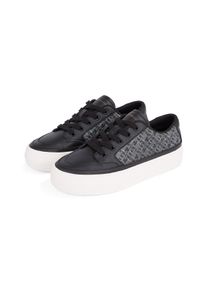 Tommy Hilfiger Damen Plateausneaker "VULC LEATHER SNEAKER MONOGRAM", Gr. 36, schwarz, Leder, Lederimitat, sportlich, Schuhe, Freizeitschuh,