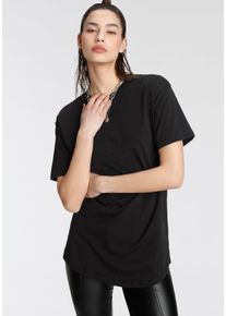 Tamaris Damen Oversize-Shirt, schwarz, Basic, Gr. 32, Jersey, Obermaterial: 100% Baumwolle, Shirts, Kurzarm, weiter Schnitt, Basic-Stil,
