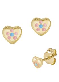 Firetti Mädchen Paar Ohrstecker "Schmuck Geschenk Silber 925 Ohrschmuck Herz Erstohrstecker", Gelbgold 333, bunt, Gelbgold 333, Ohrringe, Made in