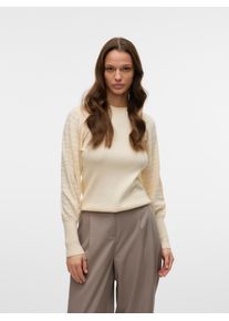Véro Moda VERO MODA Damen Strickpullover "VMHOLLYPOINTELLE LS O-NCK PULLOVE GA BOO", beige, modisch, Gr. L, unifarben, Strick, Obermaterial: 50% Viskose, 28%