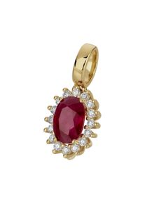 OROLINO Damen Ketten-Anhänger "585 Gold mit 16x Brillant zus. 0,16ct. + 12mm Rubin 1ct.", ONE-SIZE, 0,16 ct SI = kleine Einschlüsse, Gold, 4,1 g,