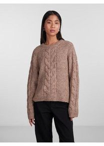Pieces Damen Strickpullover "PCNINA LS O-NECK KNIT NOOS BC", beige, casual, Gr. XL, unifarben, Strick, Obermaterial: 82% Polyester, 15% Polyacryl, 3%
