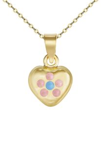 Firetti Mädchen Kette mit Anhänger "Schmuck Geschenk Silber 925 Halsschmuck Halskette Ankerkette Herz", Gelbgold 333, L: 38cm B: 1,1mm, bunt,