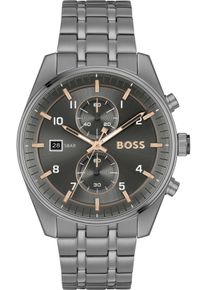 BOSS Herren Chronograph "SKYTRAVELLER", grau, Armbanduhren, Quarzuhr, Herrenuhr, Armbanduhr, Stoppfunktion, Edelstahlarmband