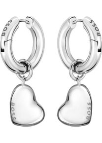 BOSS Damen Paar Creolen "HONEY LOVE, Herz, 1580640, 1580641", Edelstahl, silber, Edelstahl, Ohrringe, Einhänger abnehmbar