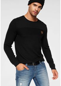 Bruno Banani Herren Rundhalspullover, schwarz, casual, Gr. L, unifarben, Feinstrick, Obermaterial: 50% Baumwolle, 50% Polyacryl, Pullover, in