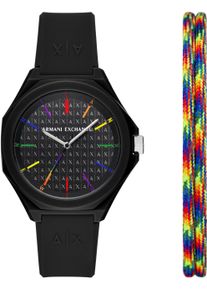 Armani Exchange Damen Quarzuhr, schwarz, Armbanduhren, Armbanduhr, Herrenuhr, ideal als Geschenk, analog, Silikonarmband