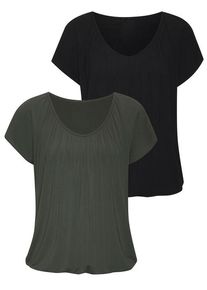 Lascana Kurzarmshirt mehrfarbig Gr. 32/34 für Damen. Mit V-Ausschnitt. Figurumspielend. Nachhaltig.