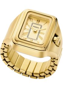 Fossil Damen Uhrenring "RAQUEL WATCH RING", gold, Armbanduhren, Quarzuhr, Damenuhr, analog, Edelstahl, Flexband, Zugband