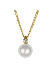 OROLINO Damen Kette mit Anhänger "585 Gold mit Brillant 0,03ct. + Perle weiß 7-7,5mm", 42/45cm, 0,03 ct, Gold, L: 45cm B: 7.4mm, gelb, Gold, B:7.4mm,