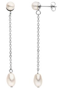 Jobo Damen Perlenohrringe "lang mit Kette", Perlen-Edelstahl, silber, Perlen, Edelstahl, Ohrringe, Edelstahl mit 4 Perlen