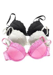 Petite Fleur Push-up-BH pink+schwarz+weiß Gr. 80AA. Mit Bügel