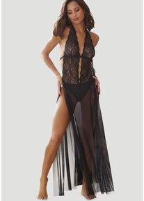 JETTE Negligé schwarz Gr. 36/38 für Damen. Mit Neckholder. Figurumspielend
