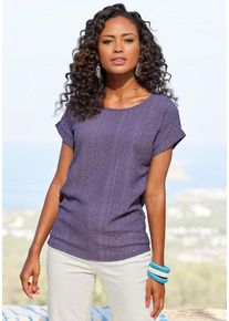 Vivance Kurzarmshirt 'mit modischem Jacquard-Muster' blau Gr. 32/34 für Damen. Mit Rundhals. Figurumspielend. Nachhaltig.
