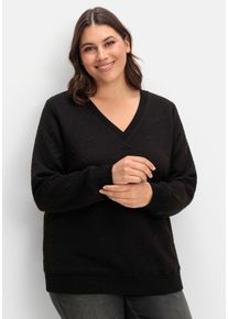 Große Größen Sweatshirt mit Steppmuster und V-Ausschnitt Gr. 56/58 schwarz von sheego für Damen