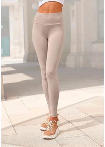 Lascana Leggings beige Gr. 32/34 für Damen. Mit Logodruck. Basic. Nachhaltig.