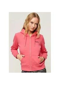 Kapuzensweatjacke Superdry ""ESSENTIAL LOGO ZIP HOODIE"", Damen, Gr. S, pink (camping pink), Sweatware, Obermaterial: 75% Baumwolle, 25% Polyester, unifarben, casual, relaxed fit, Langarm, Sweatjacken, mit Logostickerei