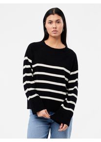 Pieces Damen Rundhalspullover "PCSIA LS KNIT NOOS BC", schwarz-weiß, modisch, Gr. XL, gestreift, Strick, Obermaterial: 52% Viskose, 28% Polyester,