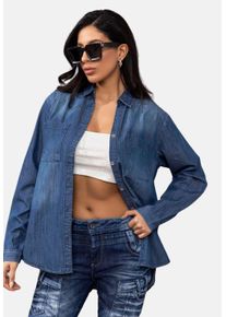 Cipo & Baxx CIPO & BAXX Damen Jeansbluse "Jeansbluse", blau, casual, Gr. XL, unifarben, 100% Baumwolle, Blusen, mit Brusttaschen, WH134