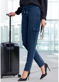 Lascana Damen Cargohose, Gr. 32, blau, Obermaterial: 70% Viskose, 25% Polyamid, 5% Elasthan, unifarben, Basic, Hosen, in weich fließendem Material,